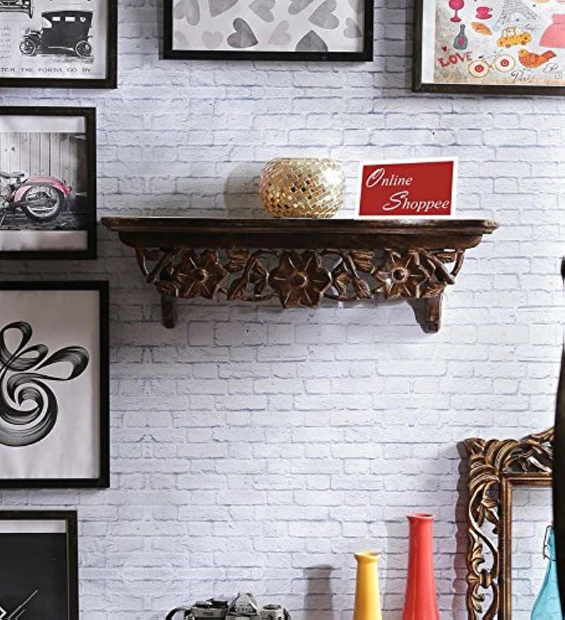 Onlineshoppee Wooden Hand Carved Wall Shelf (Brown) - Image 1