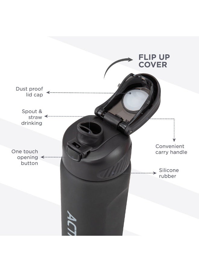 HYDROBREW Sip Switch Tritan Water Bottle 1000ml Leakproof, BPA Free, Straw & Spout Lid- Carbon - Image 3