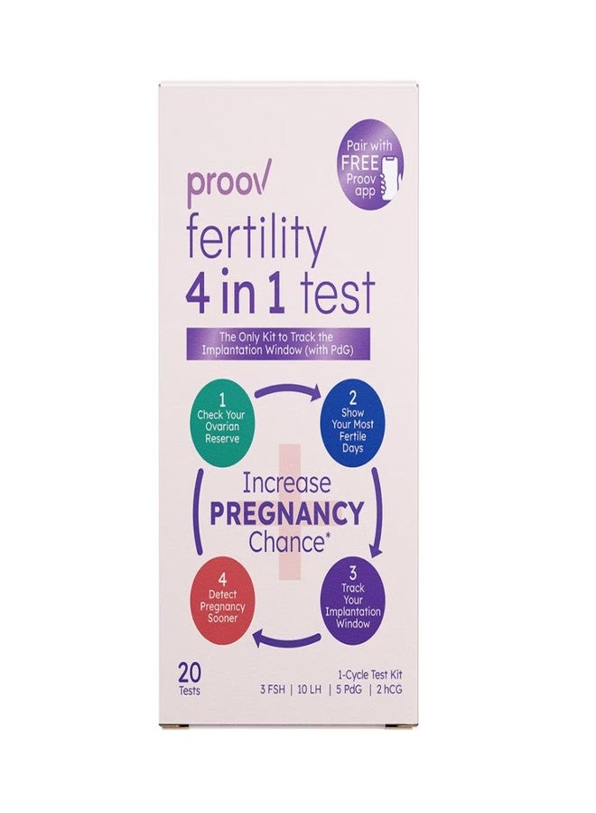 Proov - 4-in-1 Fertility Test for Women - Ovulation & Pregnancy Test Strips - Monitors FSH, LH, PdG & hCG - Promote Chance of Pregnancy - Fertility Hormone Tracking - 1 Cycle Test Kit - 20 Tests - Image 1