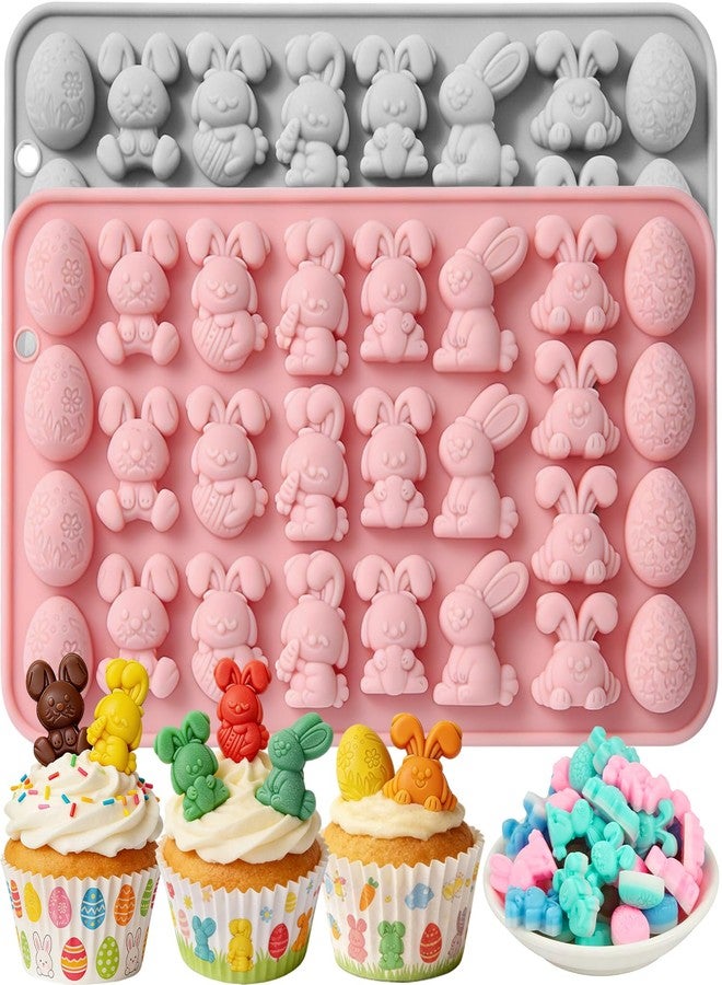 ANSEE Easter Silicone Molds, 2Pack 27 Cavity Bunny Egg Shapes Non-stick Mini Silicone Mold for DIY Baking Gummy, Candy, Chocolate, Cookie, Jelly, Pet Dog Treats - Image 1