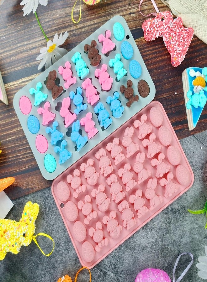 ANSEE Easter Silicone Molds, 2Pack 27 Cavity Bunny Egg Shapes Non-stick Mini Silicone Mold for DIY Baking Gummy, Candy, Chocolate, Cookie, Jelly, Pet Dog Treats - Image 2