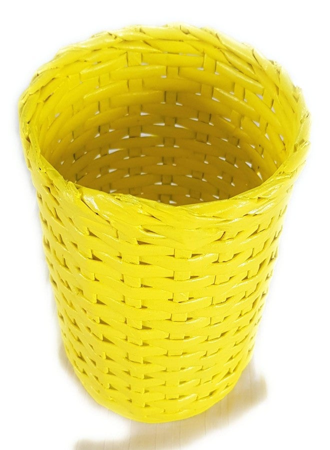 Sonas Creation Paperus, Yellow, Open-top Dustbin, Waste Basket, Trash Can, Paper Bin, Paint Brush Storage Basket, Small Size 3 Liter, 6 inch Tall, Eco Friendly, Handmade, of Paper Ropes - Image 1