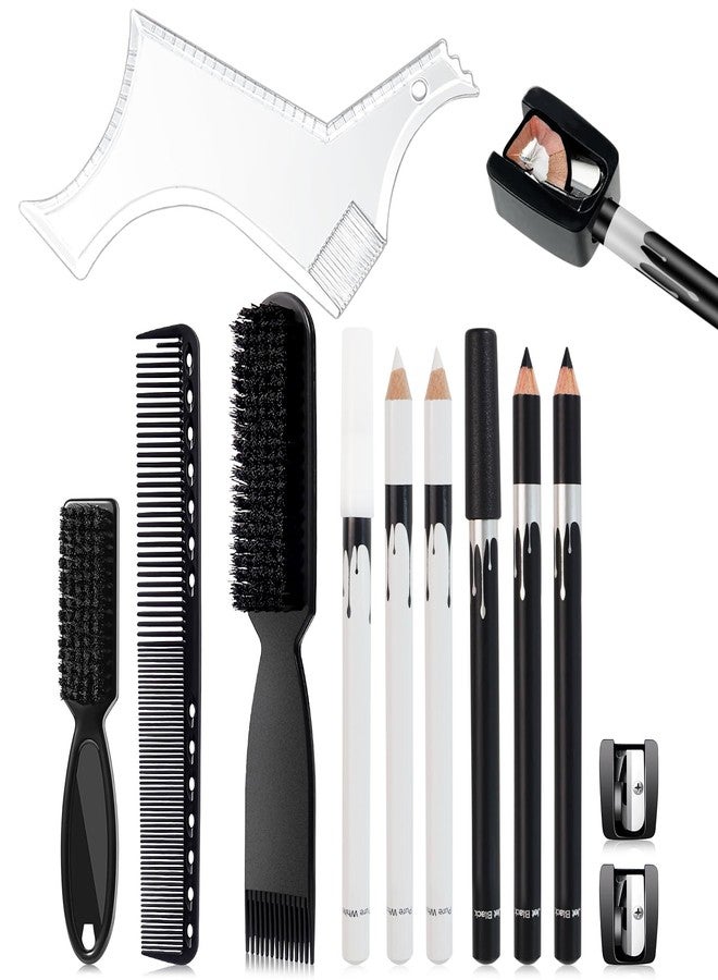 DUAIU 12Pcs Beard Shaper Tool Kit for Men Grooming, White Black Barber Pencil for Lineup Edging with Sharpener, Hairline Beard Guide Shaping Barber Comb Clipper Cleaning Brushes Hair Combs Set - Image 1
