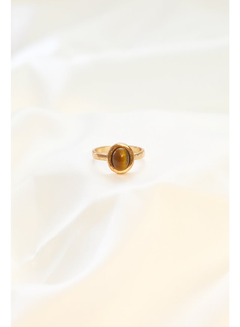 Lavida Women's golden oval tiger eye stone ring, ideal gift, suitable for daily use, dates, parties - Image 1
