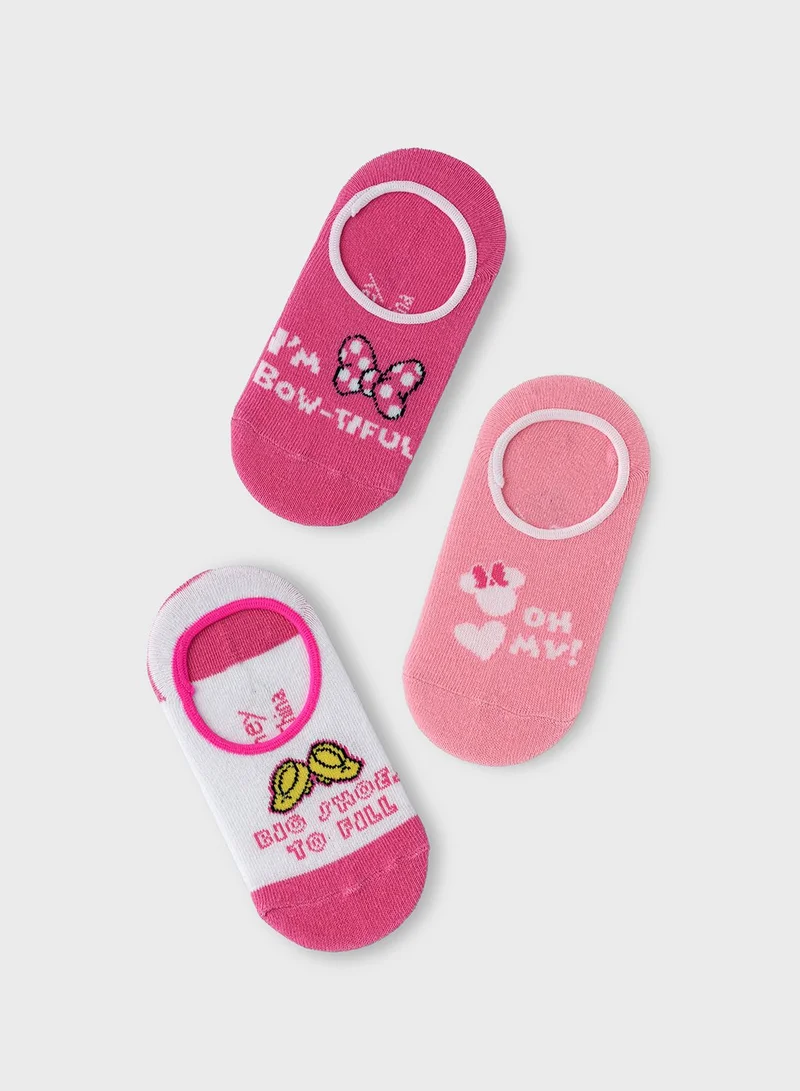Disney Kids 3 Pack Minnie Mouse No Show Socks