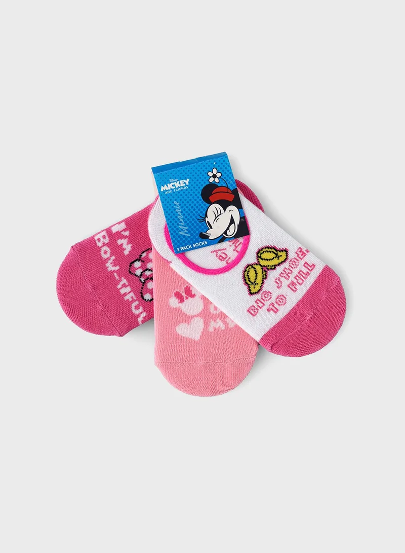 Disney Kids 3 Pack Minnie Mouse No Show Socks