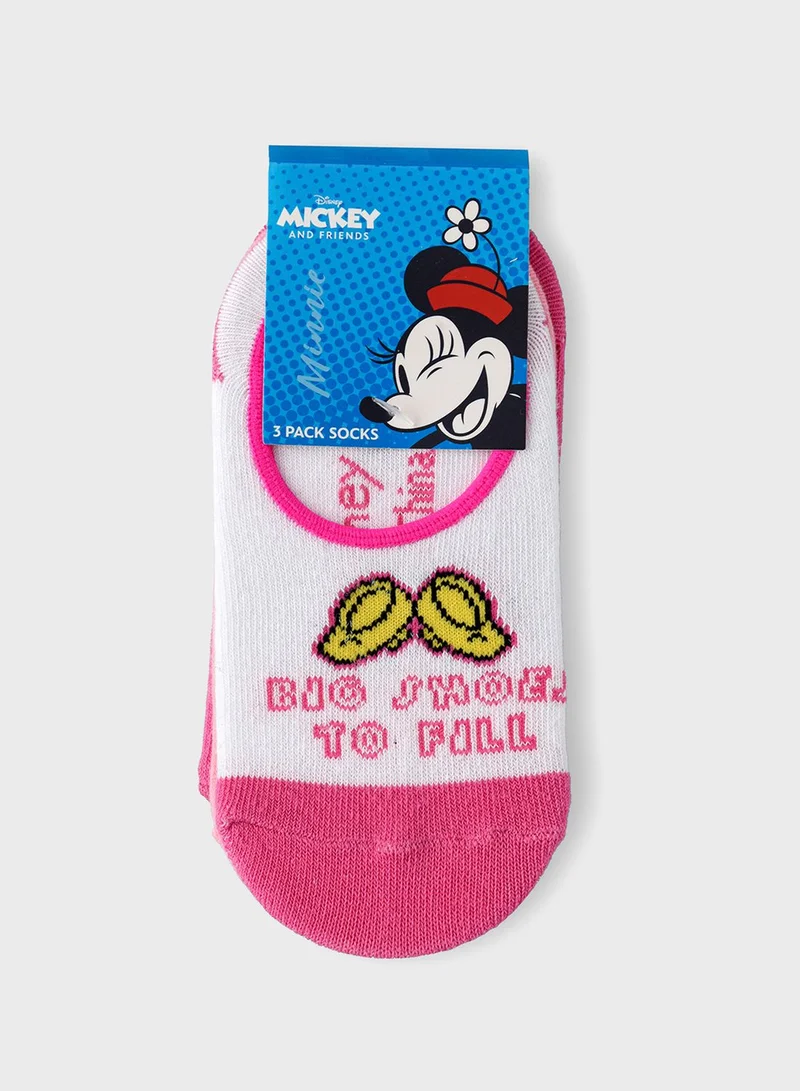 Disney Kids 3 Pack Minnie Mouse No Show Socks