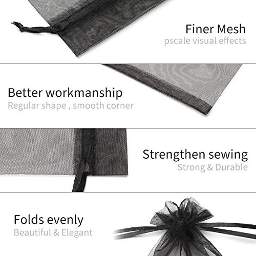 Akstore 100PCS 4x6inch (10x15cm) Drawstring Organza Jewelry Favor Pouches Wedding Party Festival Gift Bags Candy Bags (Black) - Image 3
