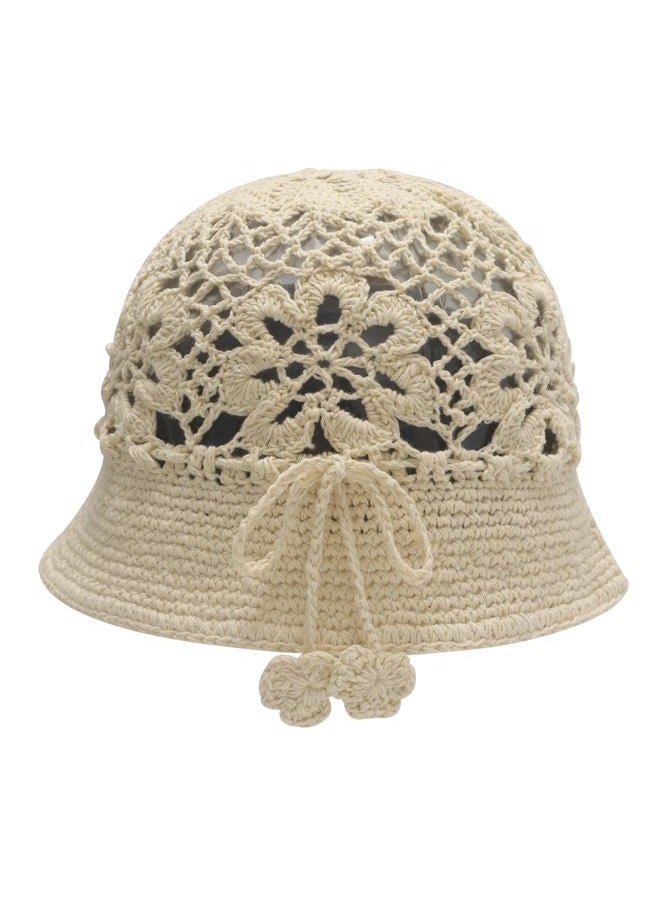 ZLYC Women Cotton Bucket Hat Handmade Crochet Knit Floral Summer Bucket Hats, Crochet Beige, One size - Image 5