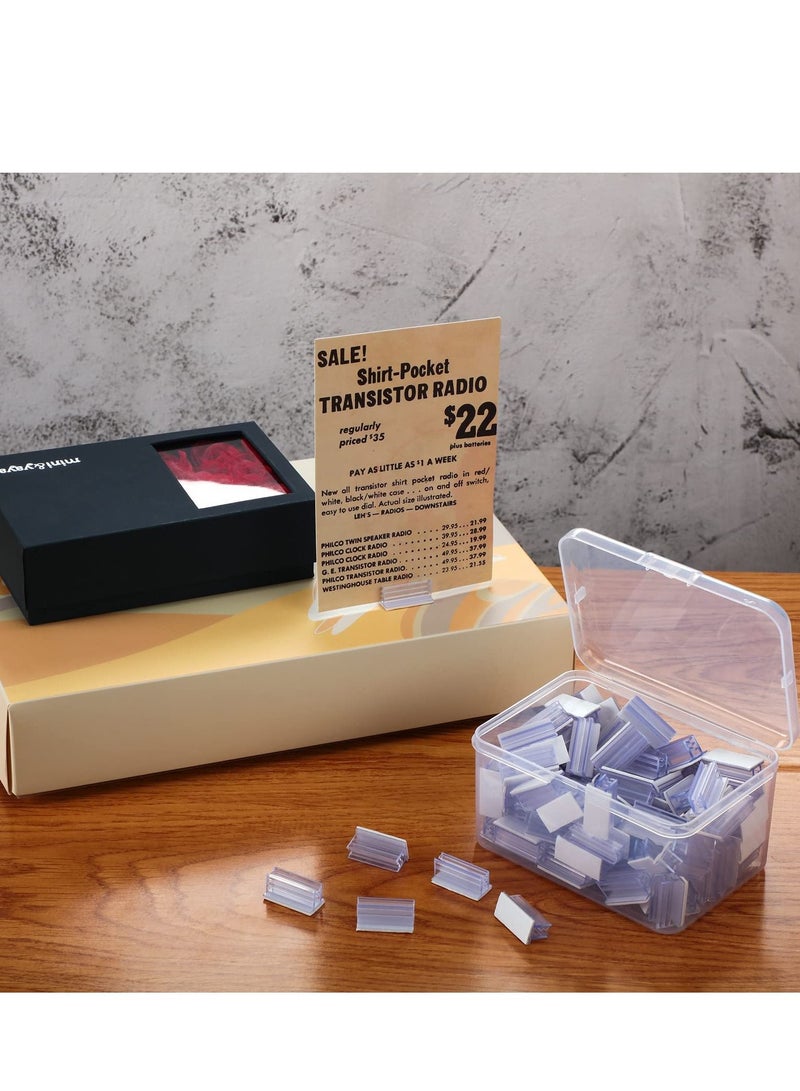 Y&D Self Adhesive Acrylic Panels Holder, 100PCS Sign Holder Plastic Ticket Clear for Fastening and Lining up Tags Cards, Clips Sneeze Guard, Photos, Memos, Pictures Display - Image 4