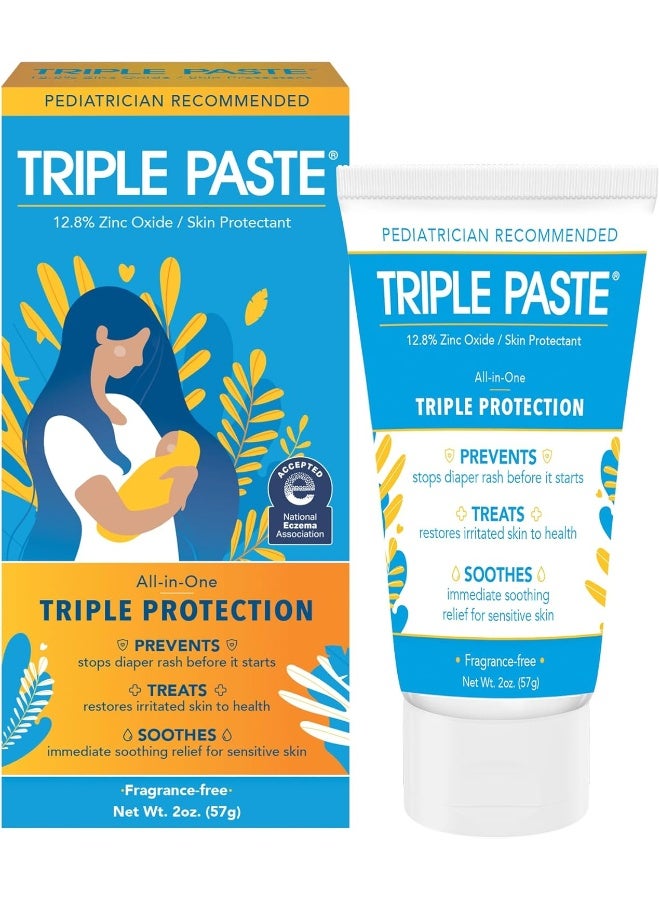 Triple Paste Diaper Rash Cream for Baby - 2 oz Tube - Zinc Oxide Ointment Treats, Soothes and Prevents Diaper Rash - Pediatrician-Recommended Hypoallergenic Formula with Soothing Botanicals - Image 1