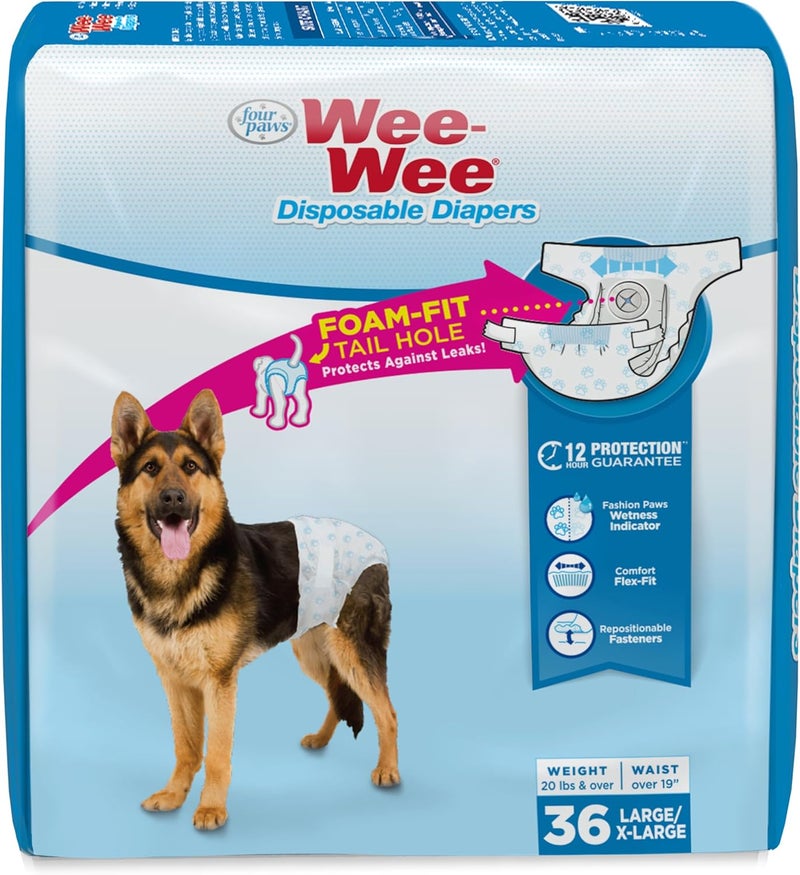four paws KSA market compliant quality Wee-Wee Super Absorbent Disposable Adjustable Dog Potty Training Diapers, Leak-Proof Protection for Puppies and Large Dogs, Extra Small, 36 Count Lightweight - Image 1