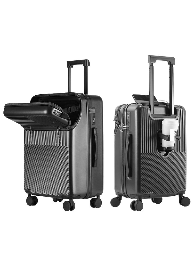 Piccasio Carry-On Luggage with Combination Lock, Carry on Suitcase with 4 Spinner Wheels, Travel Luggage Bag - Front Laptop Compartment, Alloy Pull Rod, USB Charging Port  - Image 1