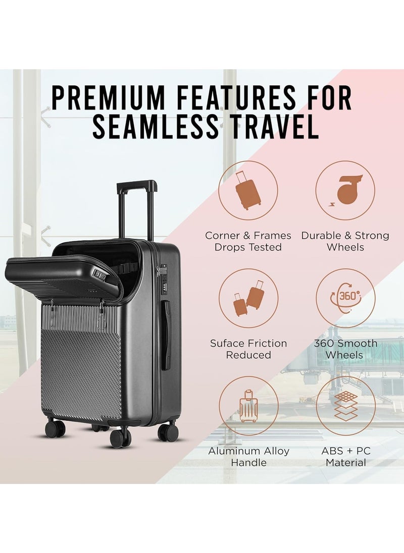Piccasio Carry-On Luggage with Combination Lock, Carry on Suitcase with 4 Spinner Wheels, Travel Luggage Bag - Front Laptop Compartment, Alloy Pull Rod, USB Charging Port  - Image 3