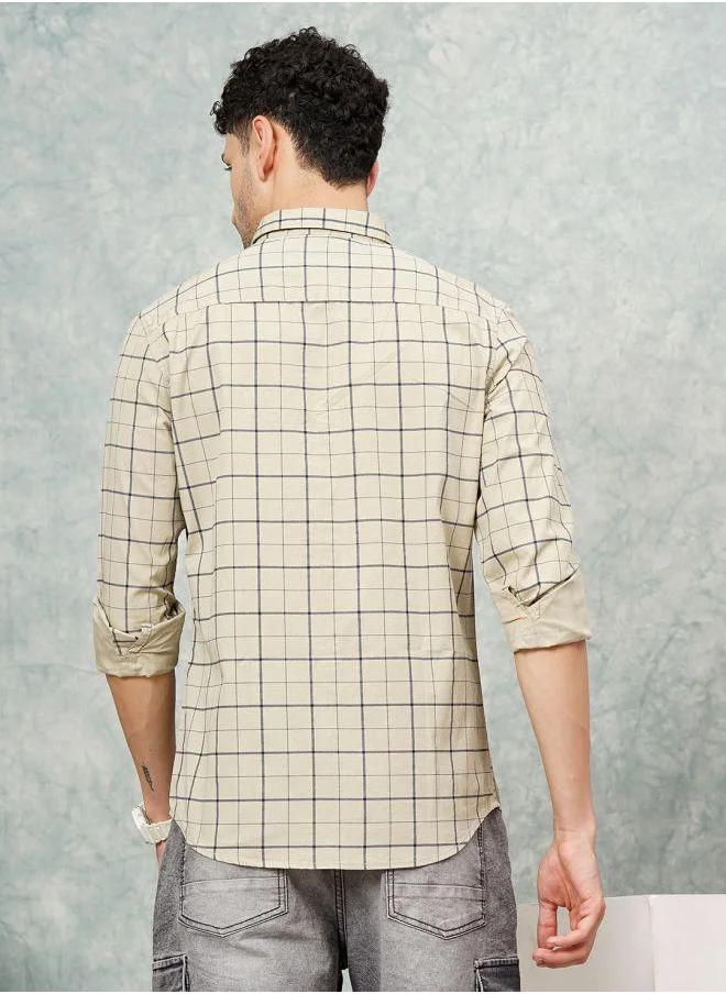 شركة المرآب الهندية Men Slim Fit Checkered Full Sleeves Cutaway Collar Casual Shirt