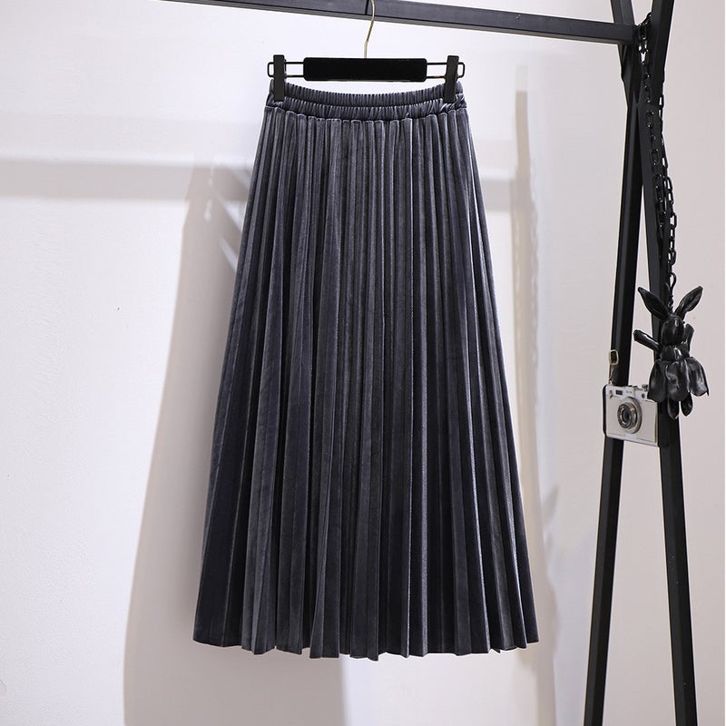 Plus Size Womens Pleated Skirt Autumn 2024 Gray (shipped within 10 days) 
