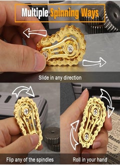 Spinner Bike Chain Gear Shape Fidget Spinner for Stress Relief, Metal Sprocket Chain Fidget Toy for Kids Adults, Kinetic Desk Toy Novelty Hand Finger Spinner for Anti-Anxiety, Cool Toy Gift for Kids Adults (Gold)  - Image 2