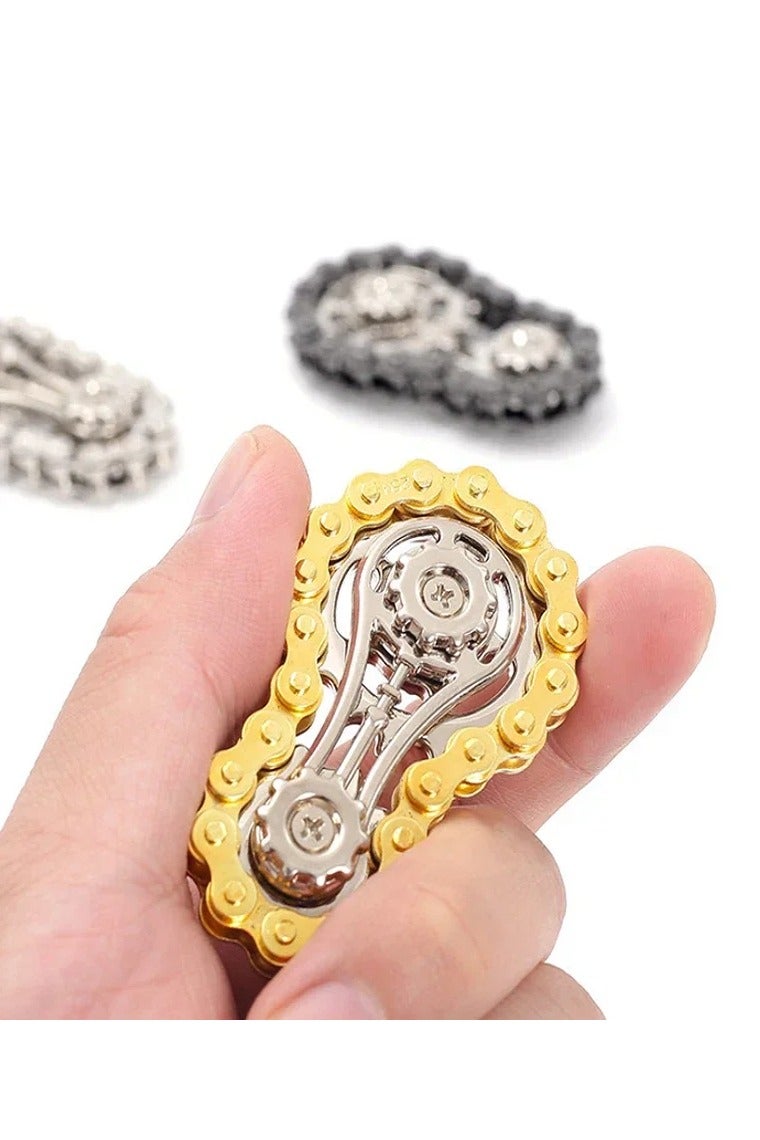 Spinner Bike Chain Gear Shape Fidget Spinner for Stress Relief, Metal Sprocket Chain Fidget Toy for Kids Adults, Kinetic Desk Toy Novelty Hand Finger Spinner for Anti-Anxiety, Cool Toy Gift for Kids Adults (Gold) - Image 1
