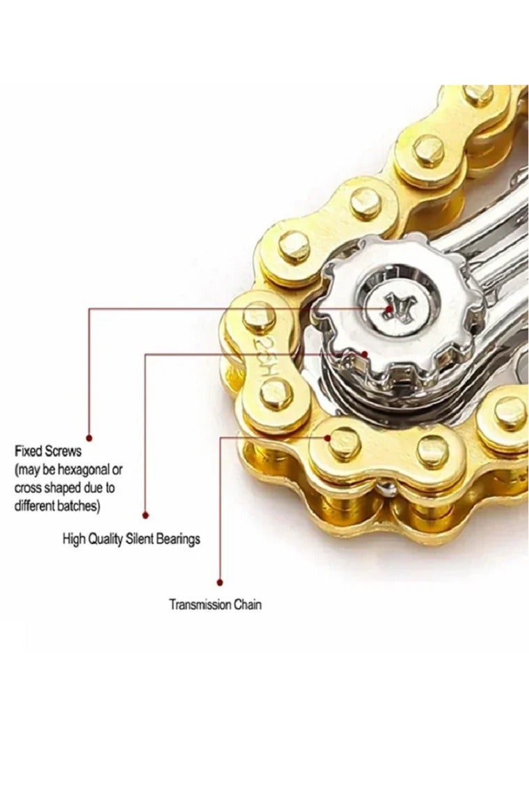 Spinner Bike Chain Gear Shape Fidget Spinner for Stress Relief, Metal Sprocket Chain Fidget Toy for Kids Adults, Kinetic Desk Toy Novelty Hand Finger Spinner for Anti-Anxiety, Cool Toy Gift for Kids Adults (Gold) - Image 3
