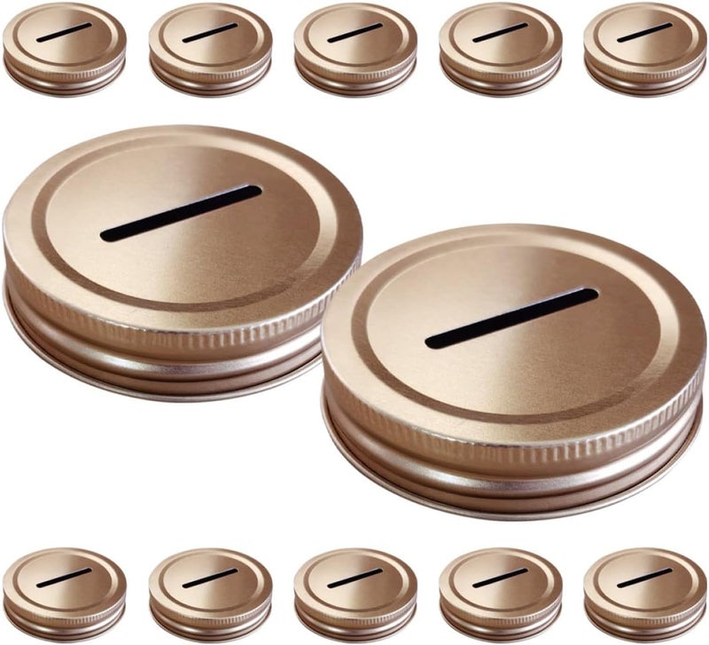 12pcs 70mm Mason Jar Money Saving Piggy Bank Lids Light Gold Tinplate Leakproof Sealing Covers for Wide Mouth Canning Jars Home Coin Storage - Image 1