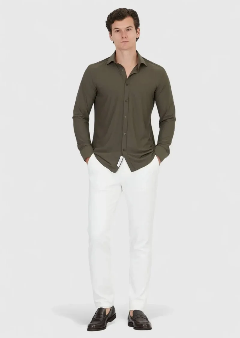 RAMSEY Khaki Plain Regular Fit Weaving Classical Shirt