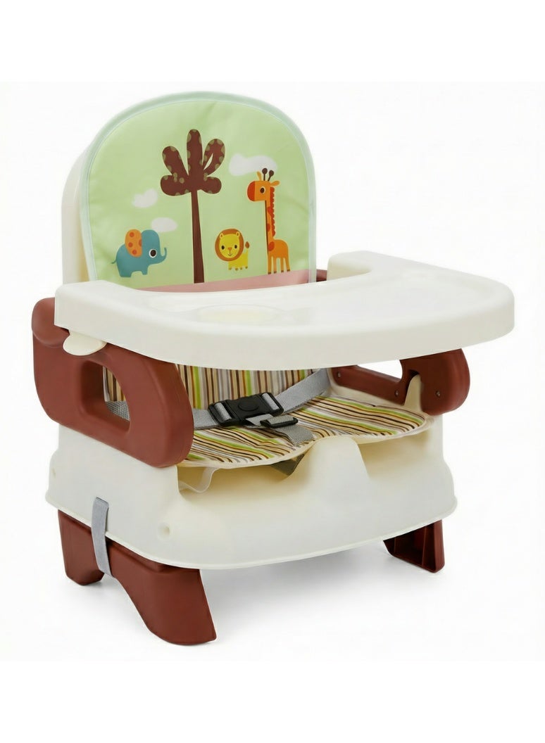 Portable Baby Booster Seat with Adjustable Tray and Safety Harness - 2-in-1 Toddler Feeding High Chair for Home and Travel