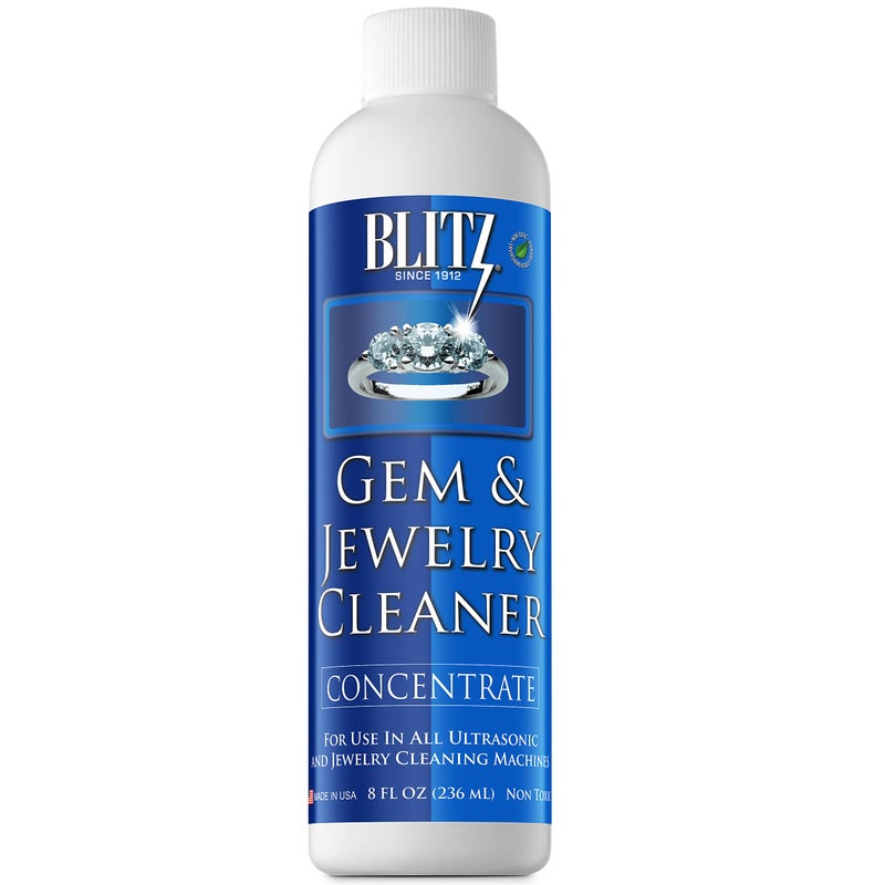 Blitz Gem Jewelry Cleaner Liquid Concentrate for Gold Silver Platinum Jewelry Cleans NonPorous Precious SemiPrecious Stones NonToxic NonAbrasive Planet Friendly Made in USA 8oz