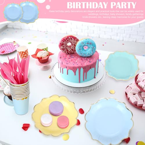 Yaomiao 336 Pcs Plates and Napkins Party Supplies Disposable Dinnerware Set Scalloped Plates Cups Napkin with Plastic Forks Knives Spoons Serve 48 Guests for Birthday Wedding (Multicolor,Irregular) - Image 5