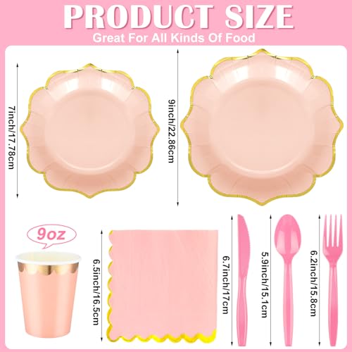 Yaomiao 336 Pcs Plates and Napkins Party Supplies Disposable Dinnerware Set Scalloped Plates Cups Napkin with Plastic Forks Knives Spoons Serve 48 Guests for Birthday Wedding (Multicolor,Irregular) - Image 2
