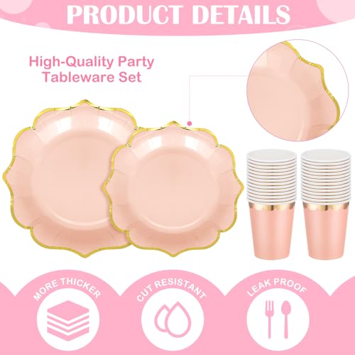 Yaomiao 336 Pcs Plates and Napkins Party Supplies Disposable Dinnerware Set Scalloped Plates Cups Napkin with Plastic Forks Knives Spoons Serve 48 Guests for Birthday Wedding (Multicolor,Irregular) - Image 3