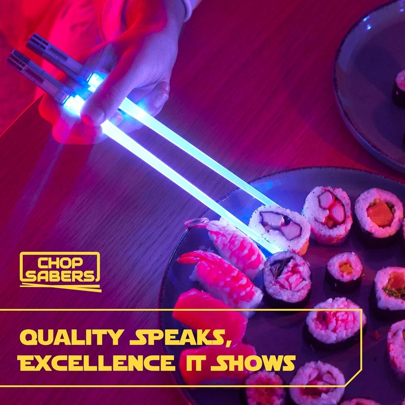 ChopSabers Lightsaber Chopsticks Light Up - LED Glowing Light Saber Star Wars Chop Sticks - Reusable Sushi Lightup Sabers Chopstick Set Of 1 Blue Pair - Image 3