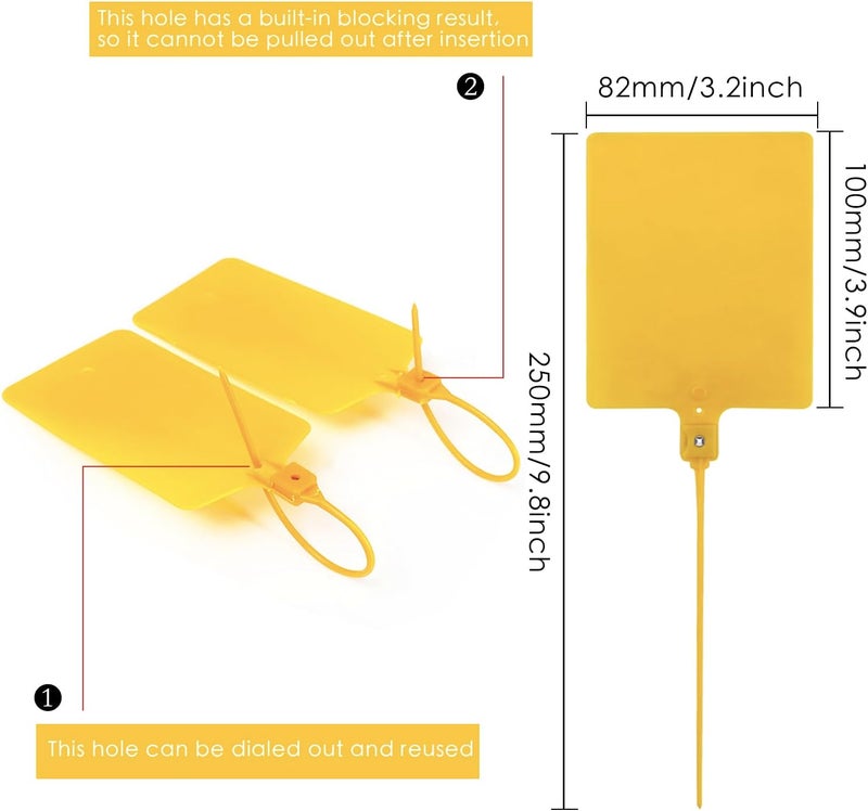 Coobbar Durable Waterproof Plastic Shipping Tags, 200-Pack, Writable Security Seals, Labeling Hang Tags & Marker Ties for Storage (Yellow) - Image 2