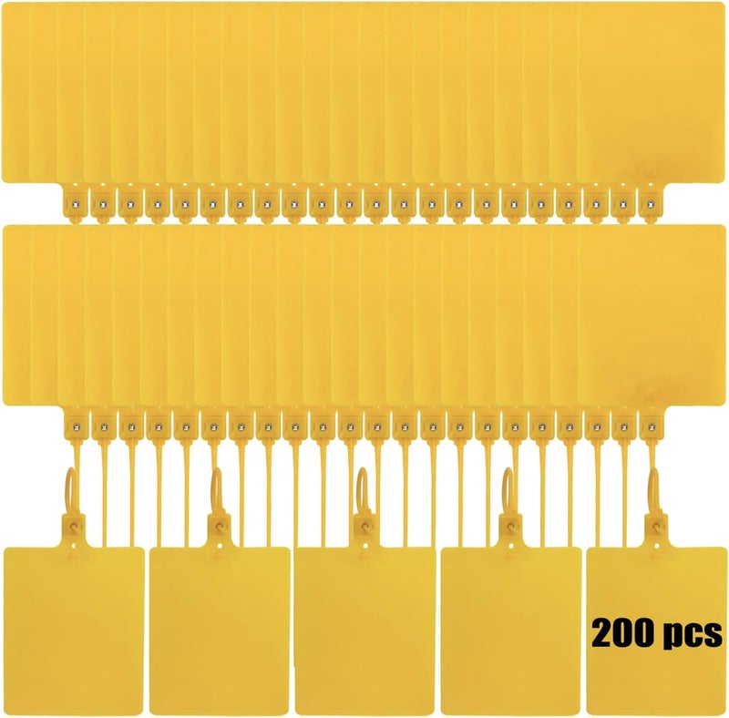 Coobbar Durable Waterproof Plastic Shipping Tags, 200-Pack, Writable Security Seals, Labeling Hang Tags & Marker Ties for Storage (Yellow) - Image 1
