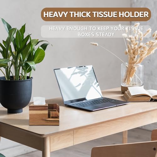 yesaior Acacia Tissue Box Cover Multi-Functional Wooden Tissue Box Holder with Storage Tray, Decorative and Multifunctional Remote Control Organizer for Desk, Tea Table, Nightstand, Bathroom, Bedroom - Image 5