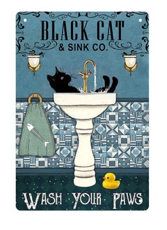 SYOSI Funny Black Cat Vintage Metal Tin Signs, Vintage Wall Art Decoration Poster Art Print Decor Bathroom Decor Cat Bathroom Poster 8x12 in  - Image 1