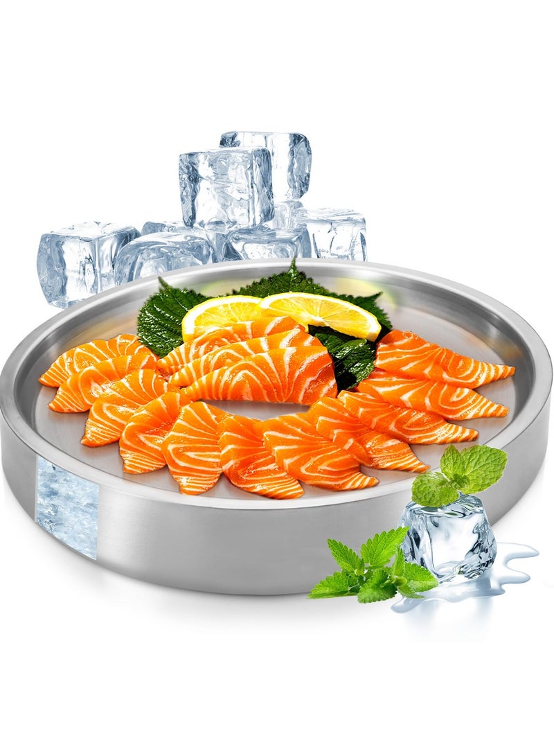 سيوسي صينية تقديم مبردة من الفولاذ المقاوم للصدأ مقاس 11 بوصة، طبق تقديم فضي بارد مع حجرة ثلج، صينية تقديم مثلجة للحفلات، طبق تقديم كوكتيل الروبيان البارد للفاكهة الغذائية - Image 1