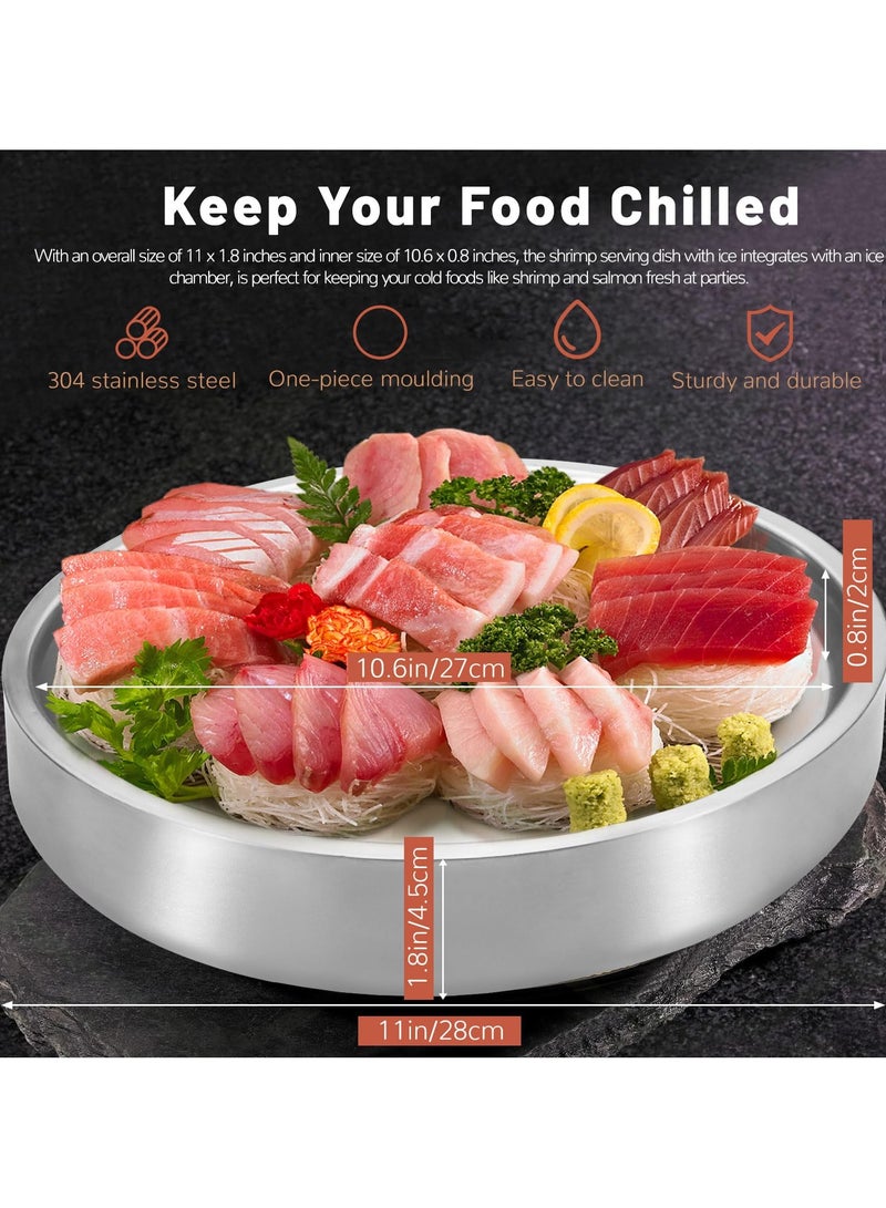 سيوسي صينية تقديم مبردة من الفولاذ المقاوم للصدأ مقاس 11 بوصة، طبق تقديم فضي بارد مع حجرة ثلج، صينية تقديم مثلجة للحفلات، طبق تقديم كوكتيل الروبيان البارد للفاكهة الغذائية - Image 2