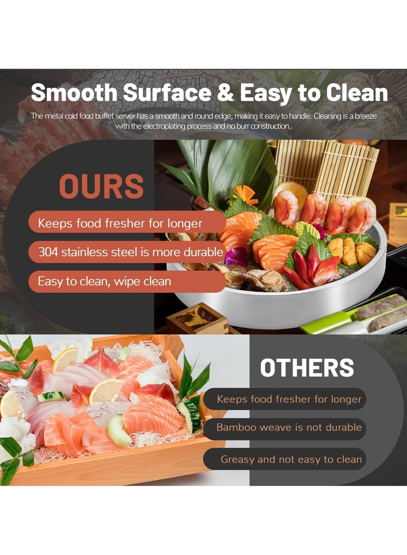 سيوسي صينية تقديم مبردة من الفولاذ المقاوم للصدأ مقاس 11 بوصة، طبق تقديم فضي بارد مع حجرة ثلج، صينية تقديم مثلجة للحفلات، طبق تقديم كوكتيل الروبيان البارد للفاكهة الغذائية - Image 5