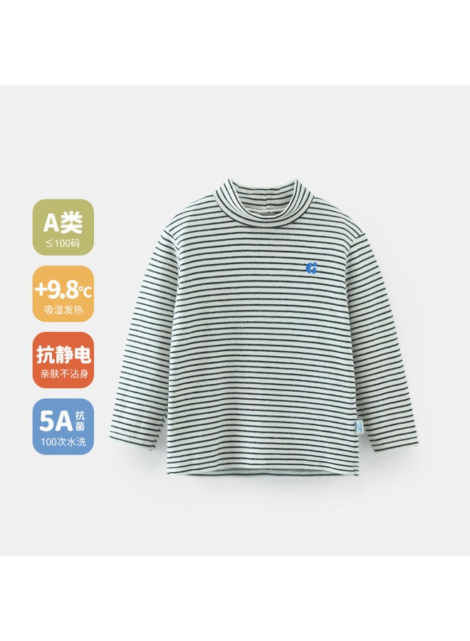 Baby Base Layer Shirt Boys Half-turtleneck T-shirt Striped Warm Top Children's Inner Wear Winter Girls - Image 2
