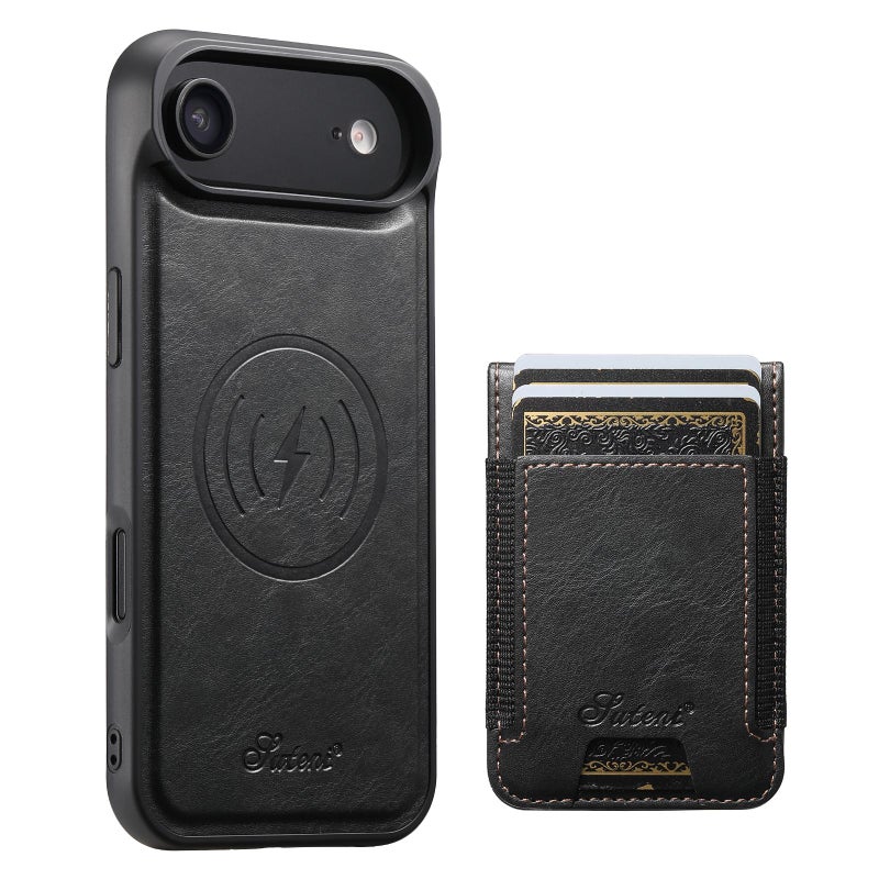 Suteni For Iphone Air H17 Oil Eax Leather Magsafe Detachable Wallet Phone Case(Black) - Image 1