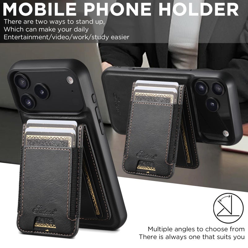 Suteni For Iphone Air H17 Oil Eax Leather Magsafe Detachable Wallet Phone Case(Black) - Image 3