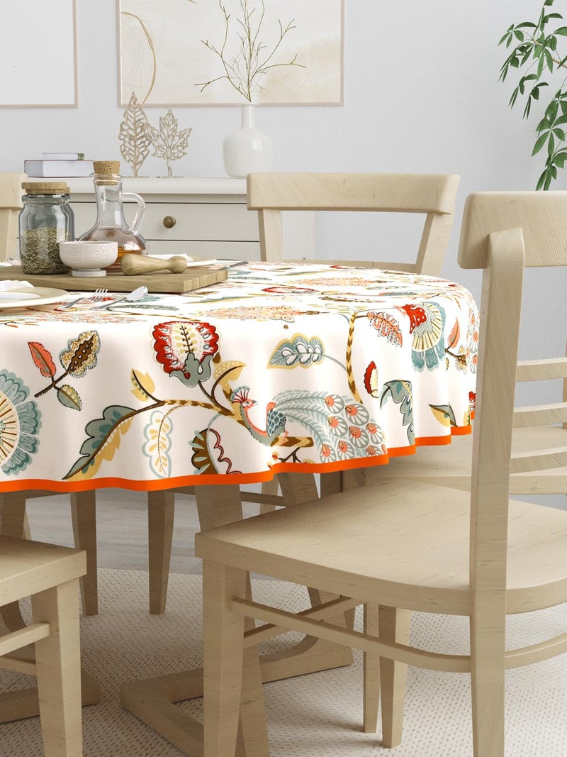 Clasiko 100% Cotton 6 Seater Round Table Cover; 72x72 Inches; Multicolor Peacock - Image 2