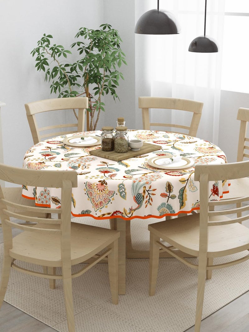 Clasiko 100% Cotton 6 Seater Round Table Cover; 72x72 Inches; Multicolor Peacock - Image 3