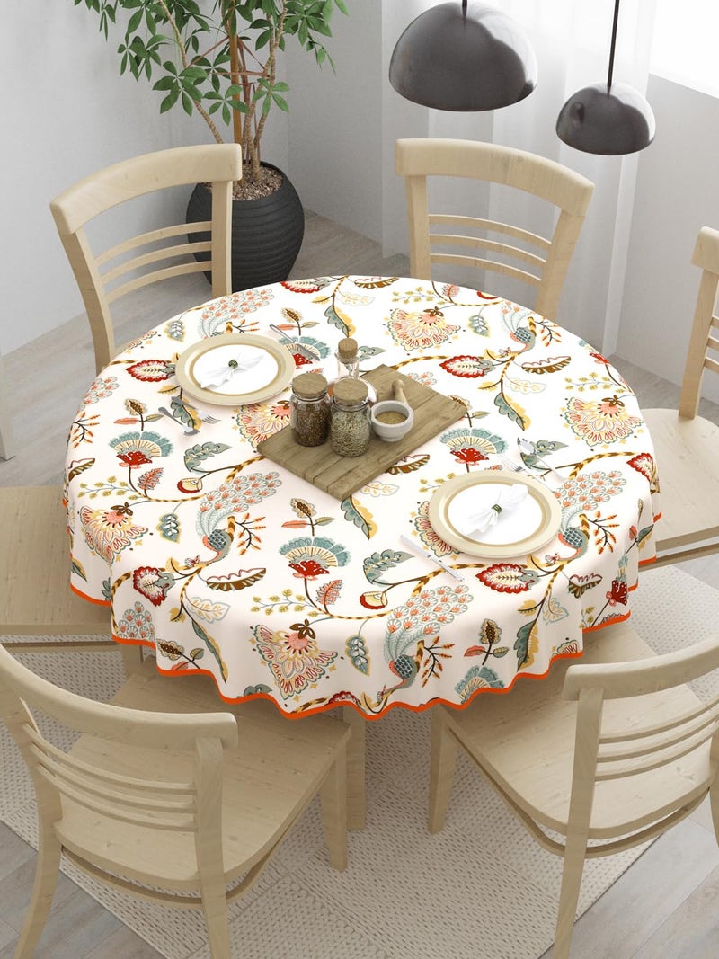 Clasiko 100% Cotton 6 Seater Round Table Cover; 72x72 Inches; Multicolor Peacock - Image 1