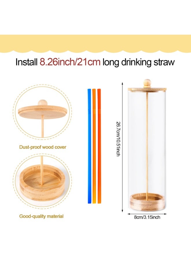 Luckam Acrylic Straw Dispenser with Bamboo Lid – Transparent Counter Container for Straws, Cutlery, and Office Supplies, Durable Storage Organizer for Kitchen, Office, and Cabinet Use (9.5-Inch) - Image 2