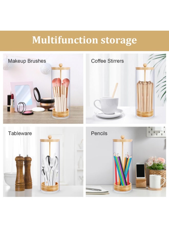 Luckam Acrylic Straw Dispenser with Bamboo Lid – Transparent Counter Container for Straws, Cutlery, and Office Supplies, Durable Storage Organizer for Kitchen, Office, and Cabinet Use (9.5-Inch) - Image 4