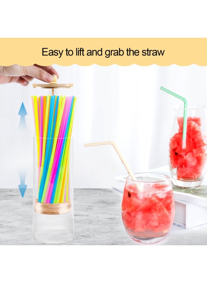 Luckam Acrylic Straw Dispenser with Bamboo Lid – Transparent Counter Container for Straws, Cutlery, and Office Supplies, Durable Storage Organizer for Kitchen, Office, and Cabinet Use (9.5-Inch) - Image 3