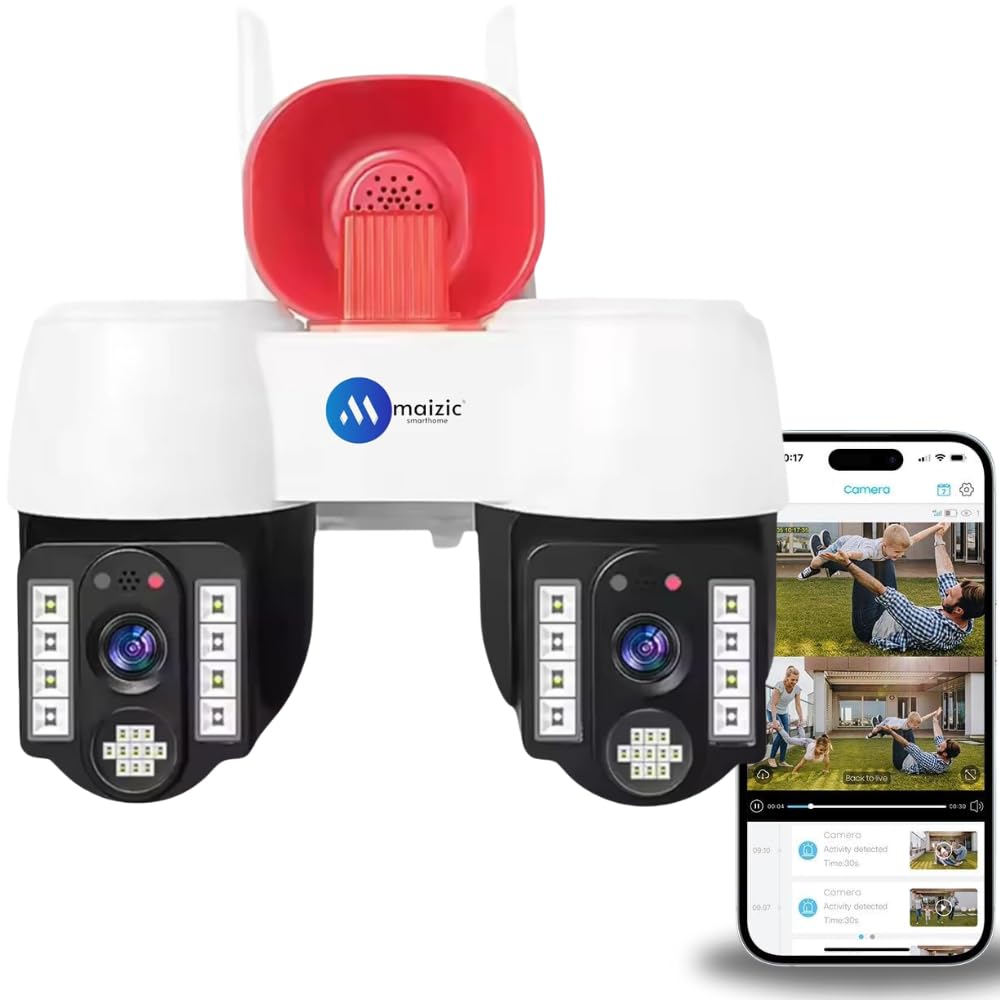 مايزيك Maizic Maizic Smarthome 2in1 Fhd Siren Wireless Outdoor Camera With Dual Lens 360 Degree View Alarm Motion Detection Color Night Vision IP66 Weatherproof Two Way Audio LENS360