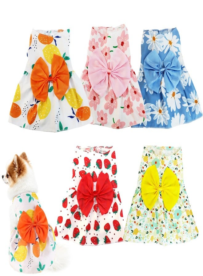 Sdfvsdg 5 Pcs Dog Dresses Floral Puppy Cat Pet Dresses Dog Bowknot Dresses for Small Dogs Girls Puppy Summer Floral Skirts Outfits Cute Princess Pet Dress for Female Yorkie Cats Dogs Pets - Image 1