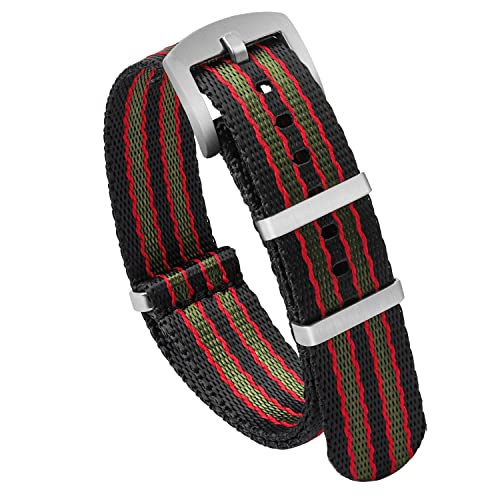 watchdives Nylon Watch Band 18mm 20mm 22mm Multicolor Replacement Watch Straps for Men Women (Black Red Green, 20mm) - Image 1